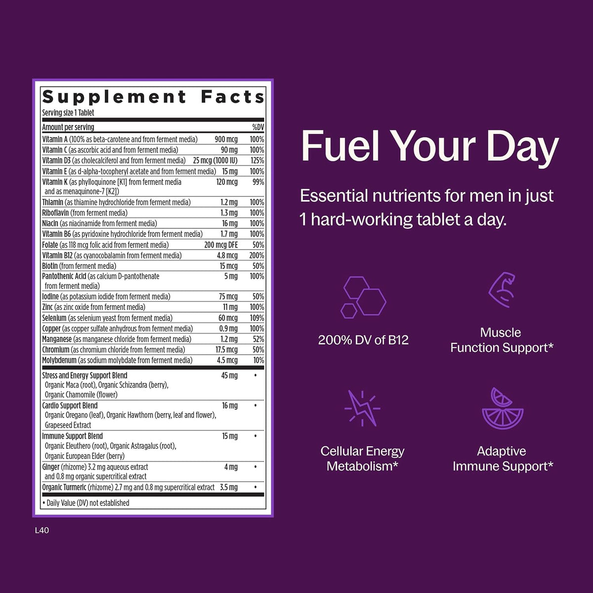 Gluten free vegetarian men's multivitamin bottle