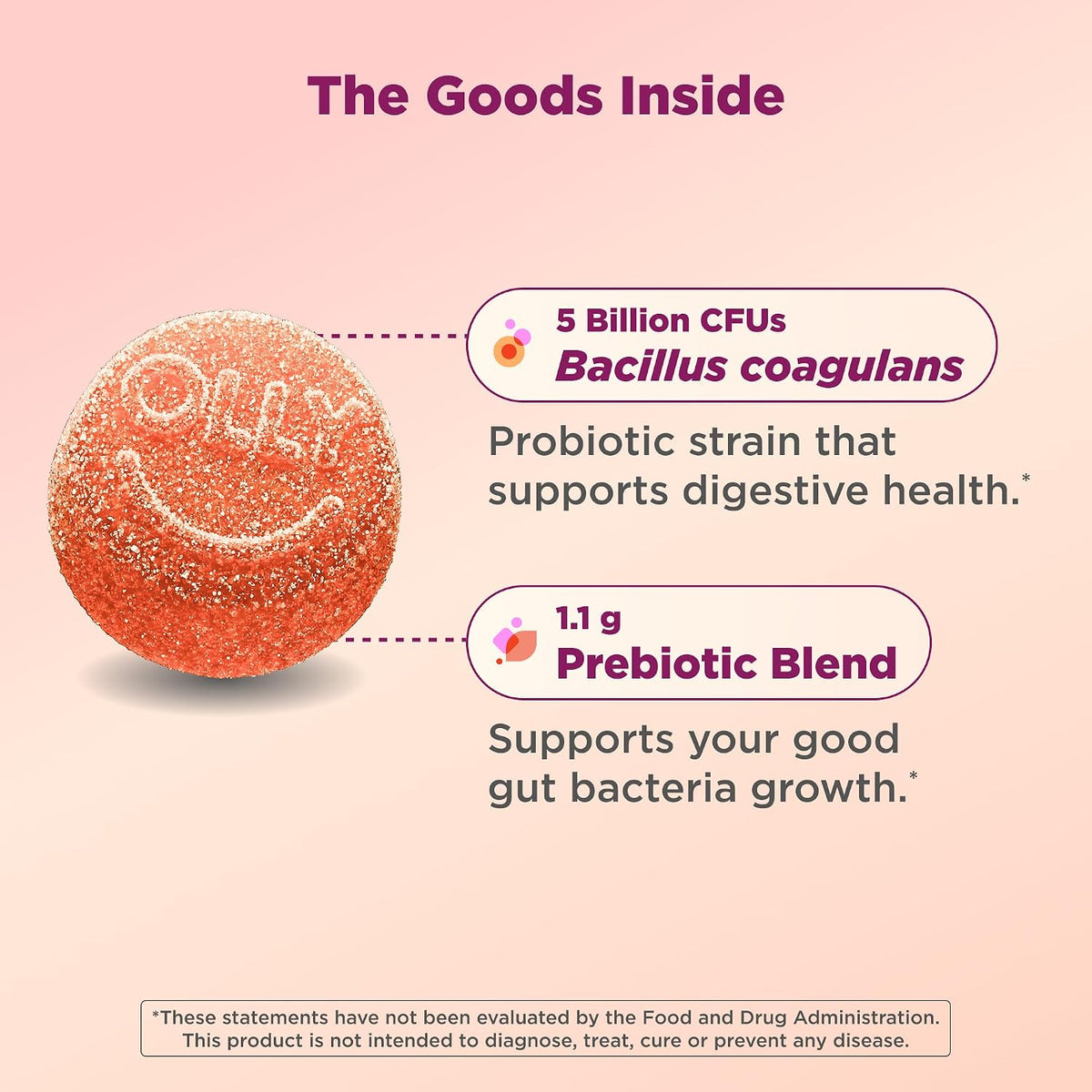 OLLY probiotic and prebiotic gummy bottle for adults