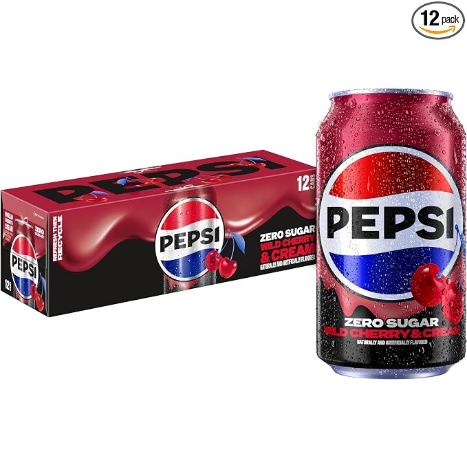 Pepsi Zero Sugar Wild Cherry and Cream 12 fl oz cans