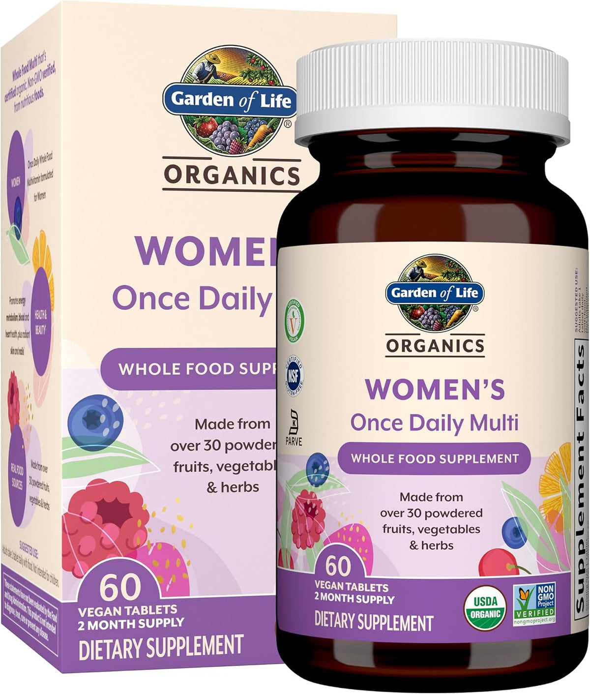 Garden of Life Organics women's multivitamin 60 tablets front label