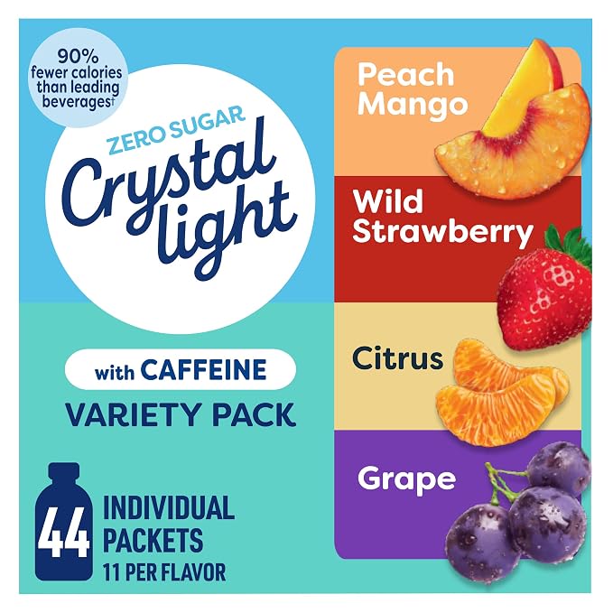 Crystal Light caffeine drink mix variety pack box