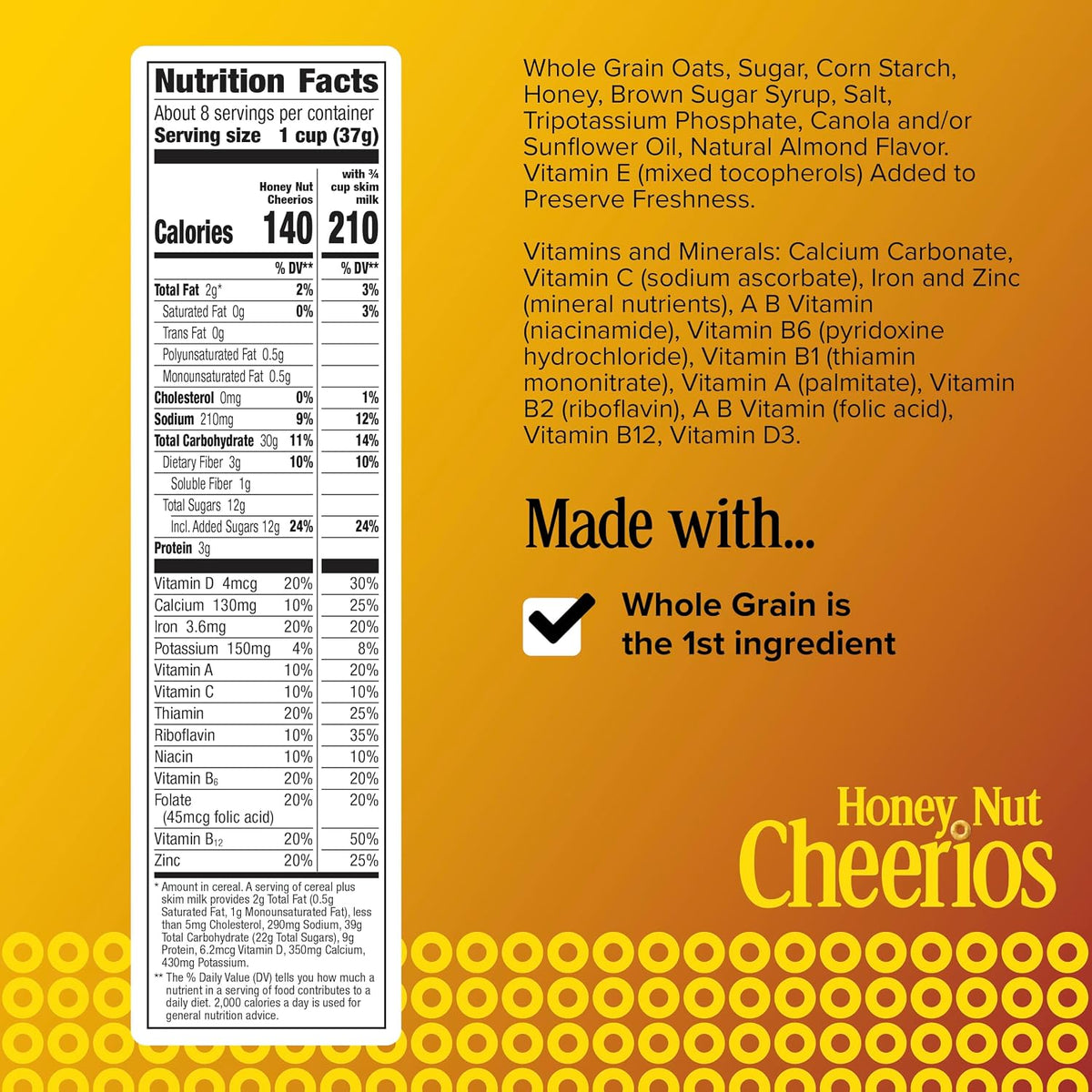 Cheerios whole grain oat cereal with honey flavor