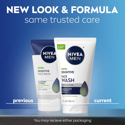 Visit the NIVEA MEN Store — NIVEA MEN Sensitive Face Wash with Vitamin E and Chamomile Extract, No Drying Alcohol, Gentle Face Wash for Men with Sensitive Skin, 5 Fl Oz Tube
