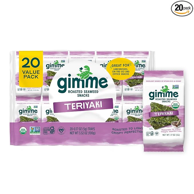 gimMe organic teriyaki roasted seaweed snack 20 count package