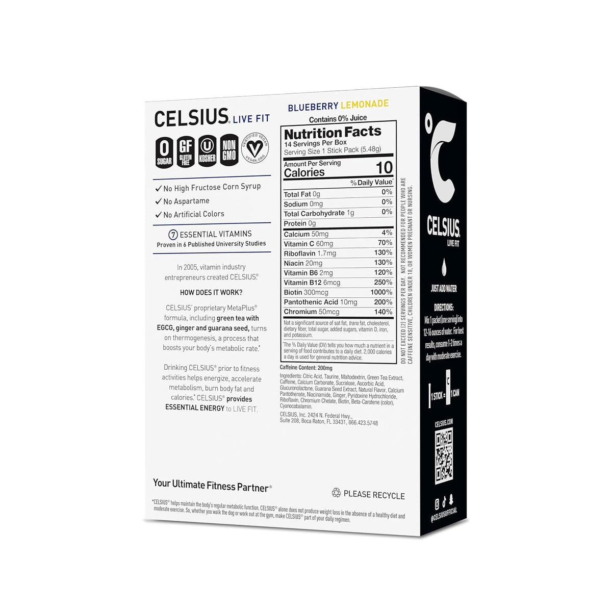 CELSIUS energy drink powder sticks blueberry lemonade flavor