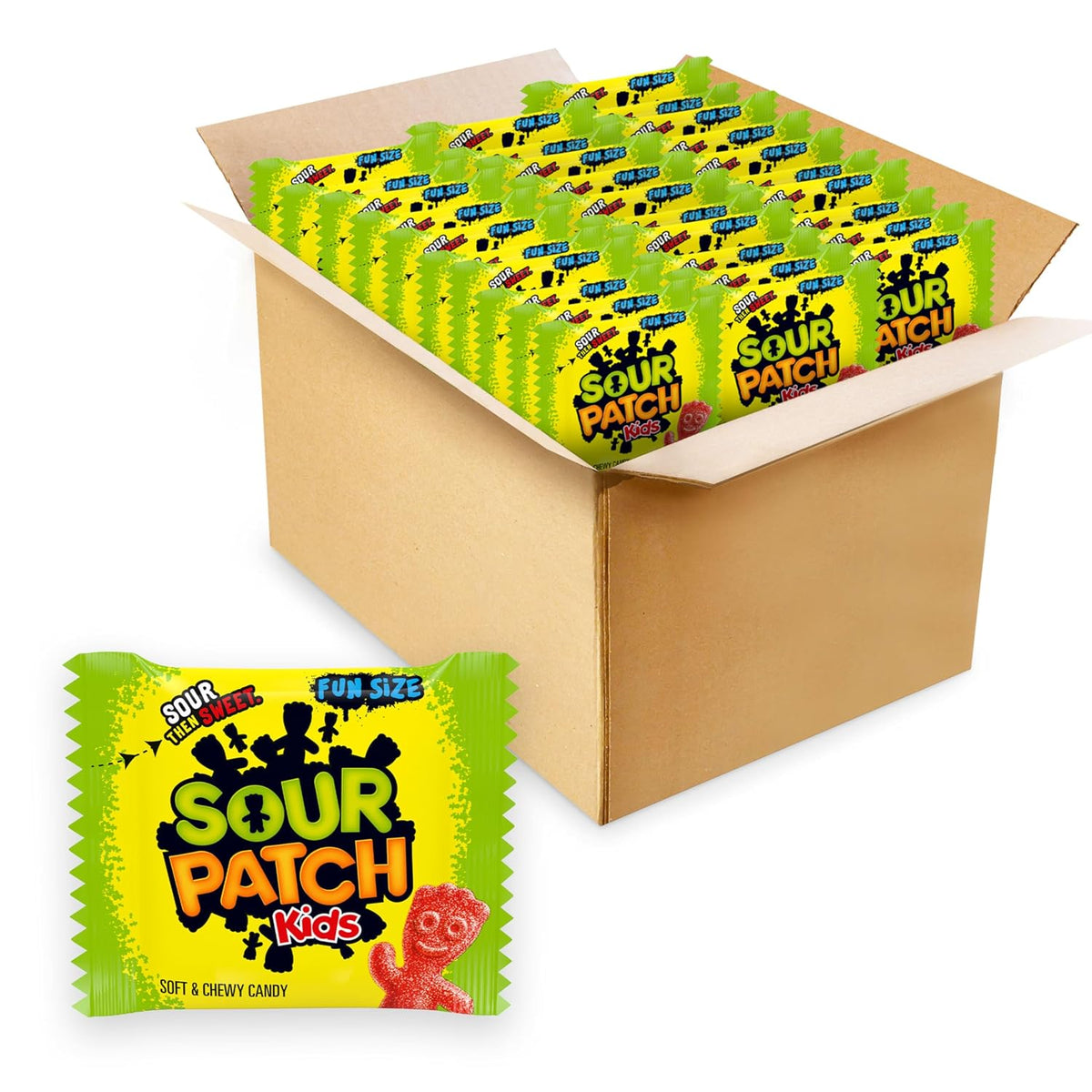 Assorted fruit sour then sweet gummy candy packs