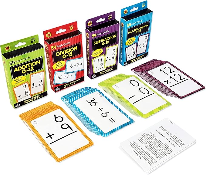Educational math flash cards for 3rd to 5th grade practice