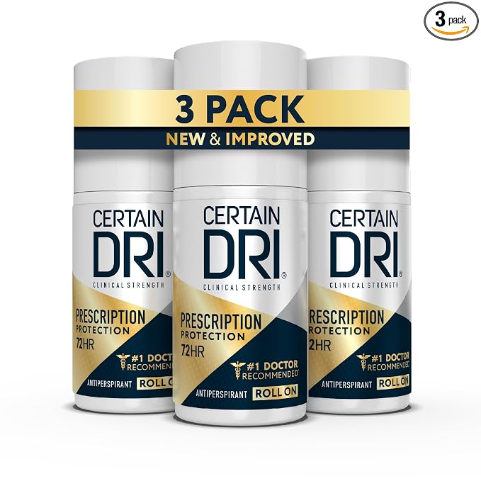 Certain Dri Rx Strength clinical antiperspirant roll-on three-pack