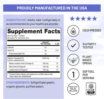 Cold pressed non-GMO flaxseed oil supplement