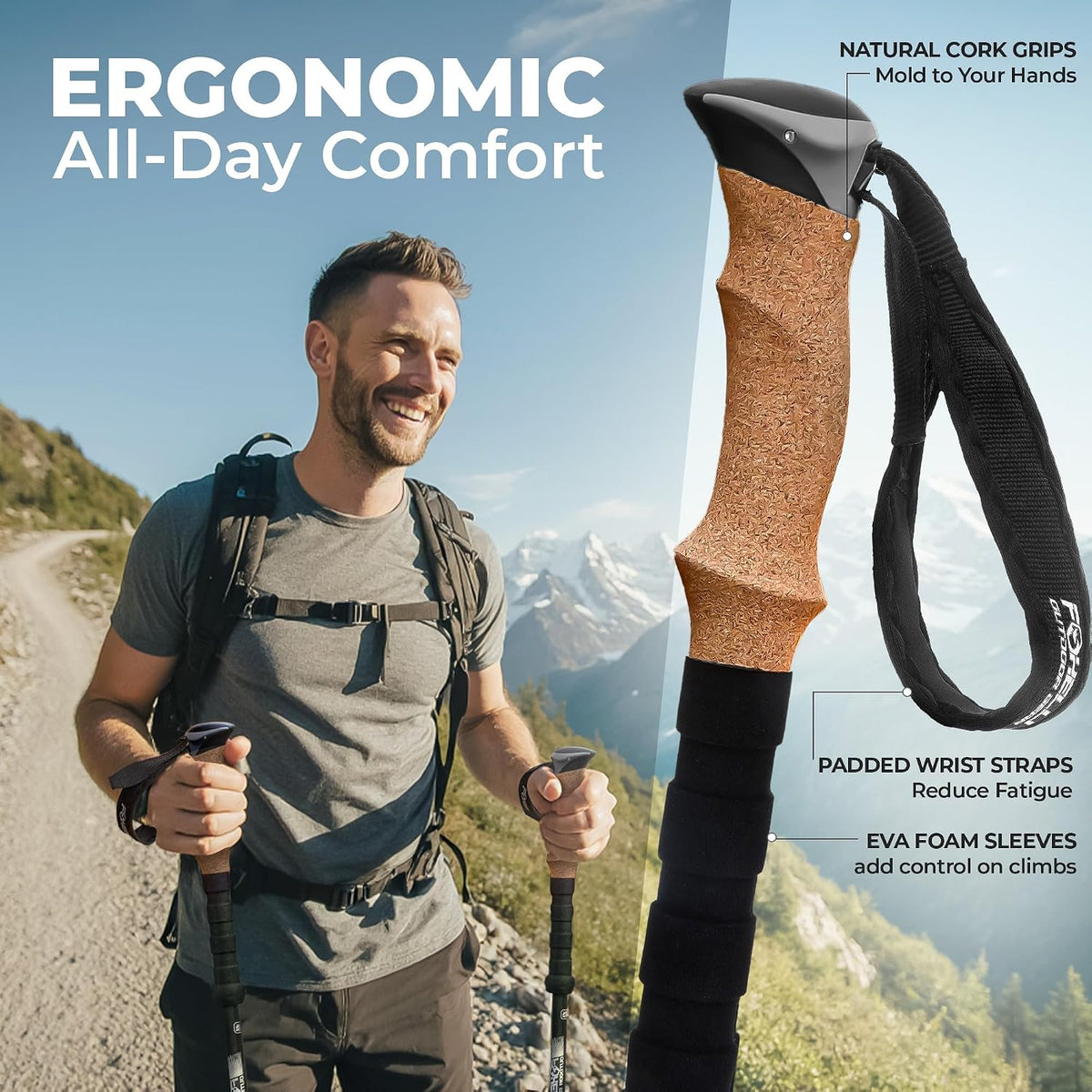 Foxelli trekking poles with all-terrain accessories