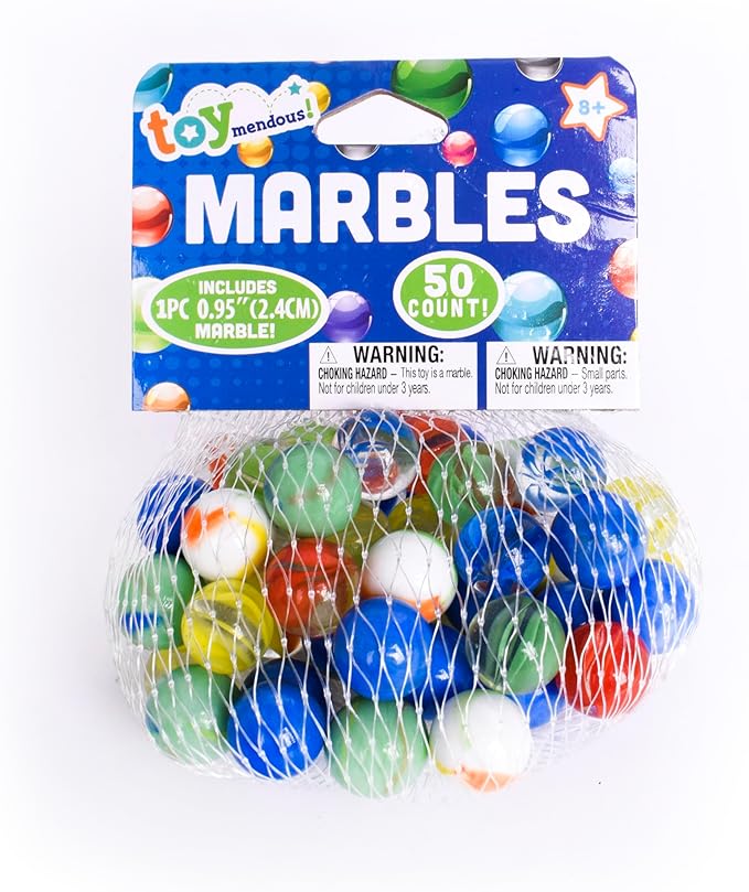 TOYMENDOUS colorful glass 50 piece marble set with shooter