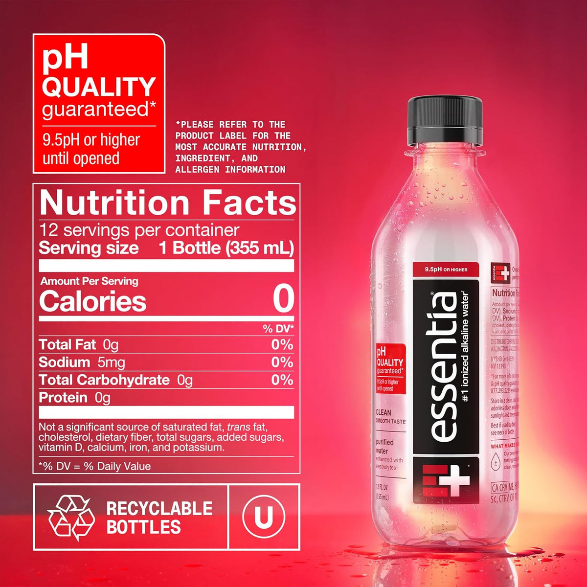 Essentia 99.9 percent pure still water bottles