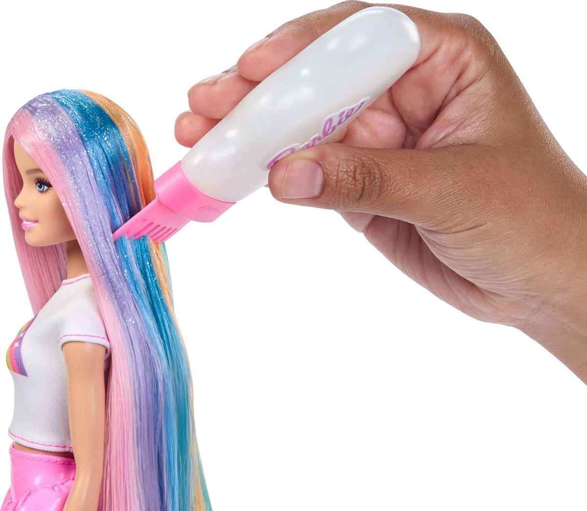 Barbie rainbow hair doll with glitter comb and barrettes