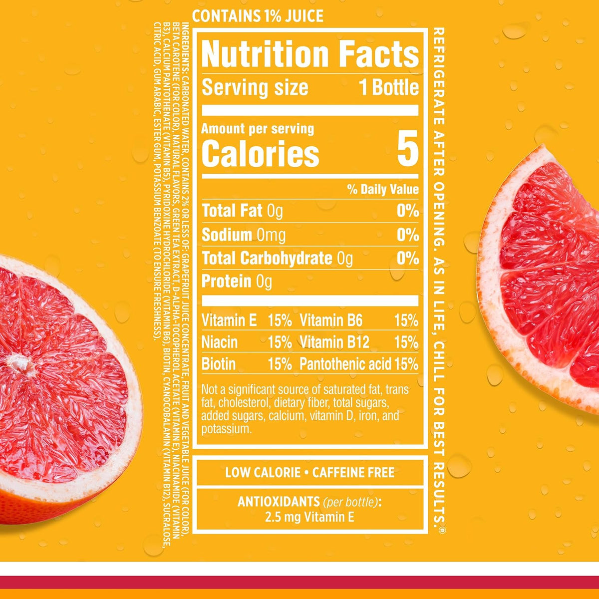 Pink grapefruit flavored sparkling water with vitamins