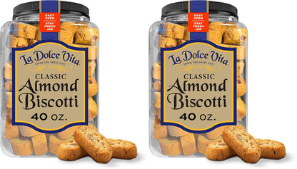 La Dolce Vita Classic Almond Italian Biscotti Cookie Snacks with Whole Almonds, 40 oz. Jar, 30 Servings (Pack of 1)