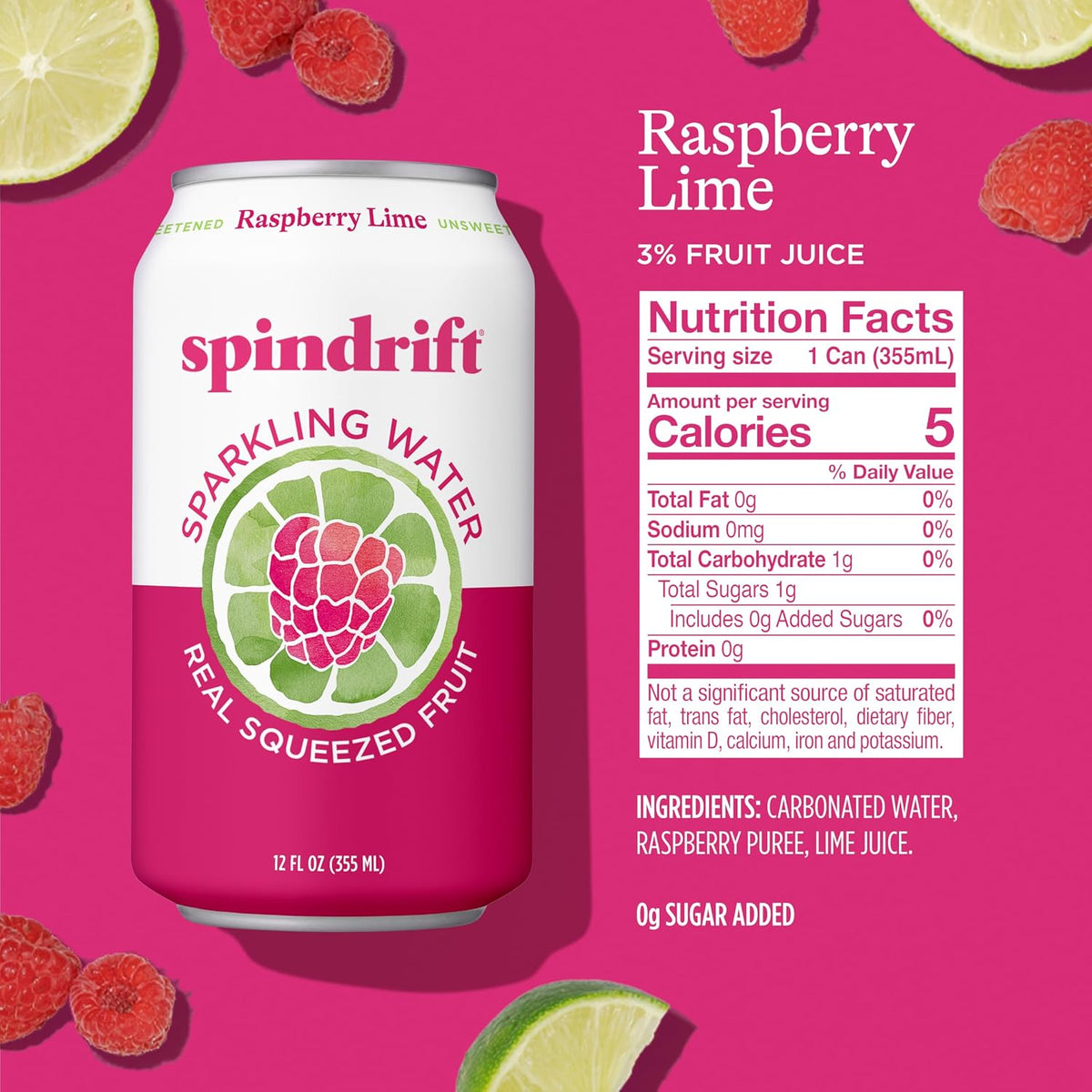 Raspberry Lime flavored sparkling water cans