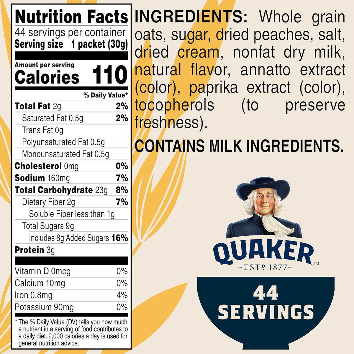 Peaches and cream flavored Quaker oatmeal pack