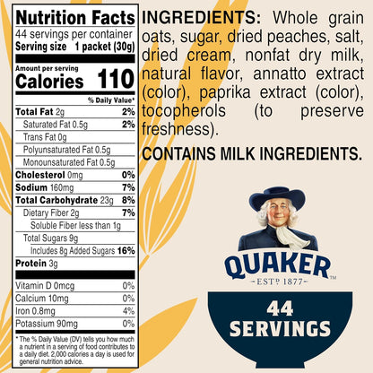 Peaches and cream flavored Quaker oatmeal pack