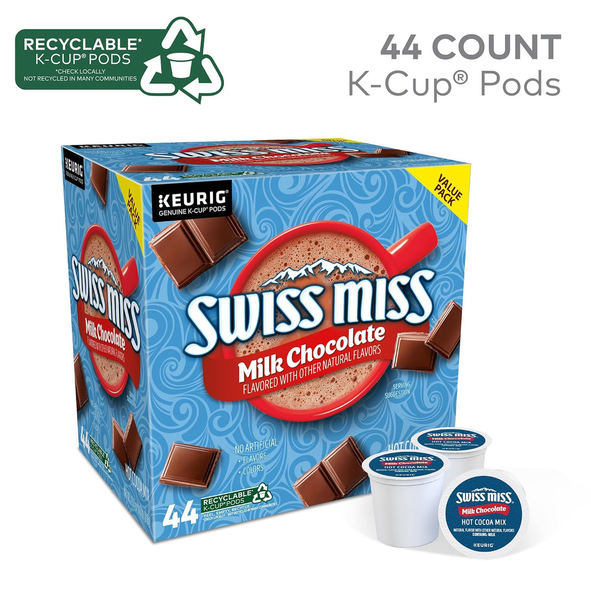 Swiss Miss hot cocoa pods with warm mug