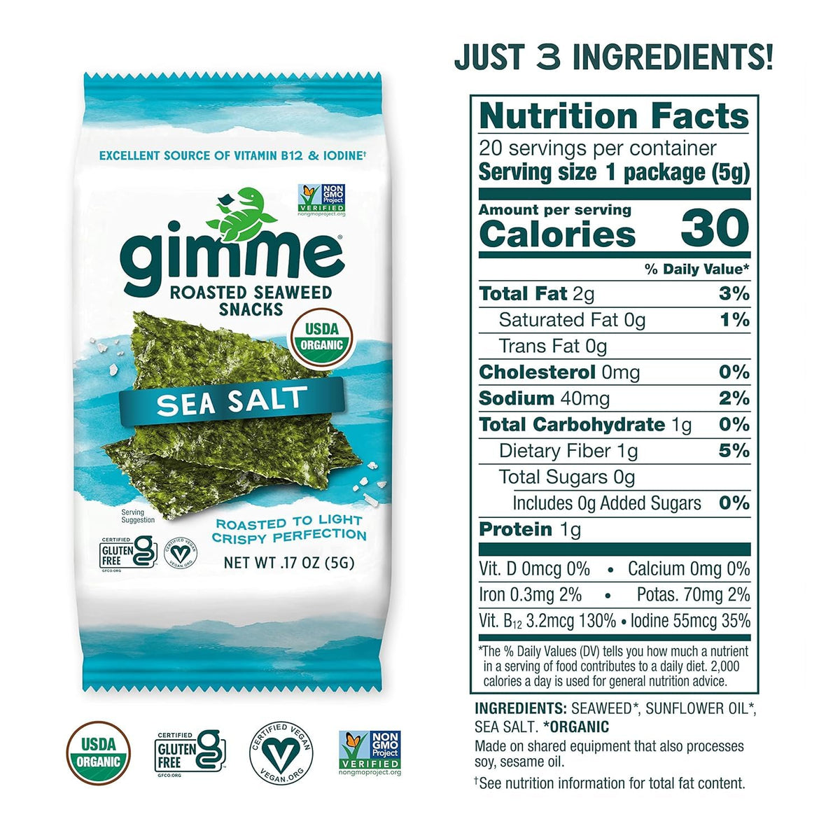 Organic crispy seaweed snack with sea salt