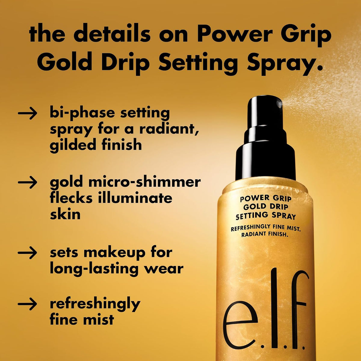 Bi-phase e.l.f. setting spray with gold flecks