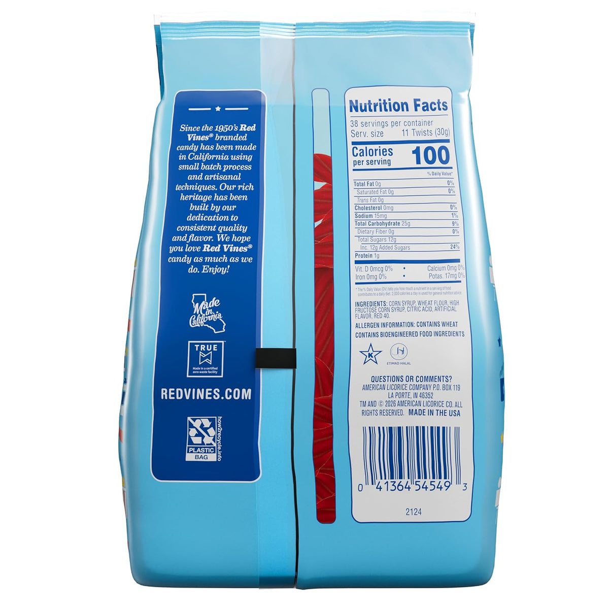 2.5 lb resealable bag of Red Vines candy