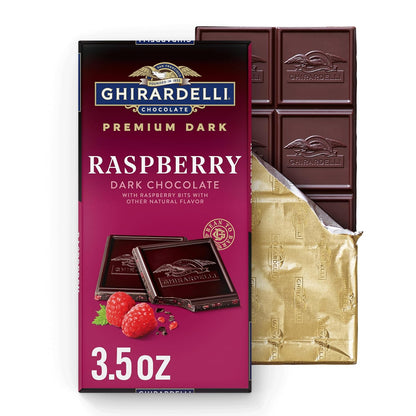 Ghirardelli raspberry dark chocolate candy bar packaging