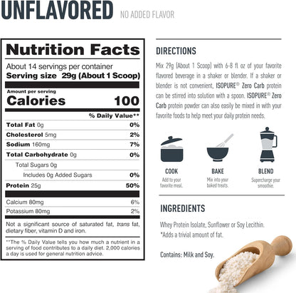 Isopure Zero Carb Protein Powder front view