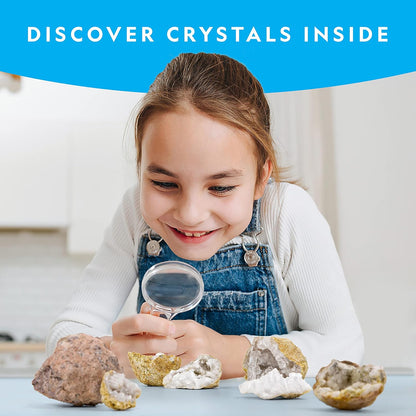Kids geology kit with crystal-filled geodes and goggles