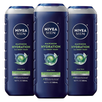 NIVEA MEN hydrating body wash with Aloe Vera 16.9 fl oz bottles