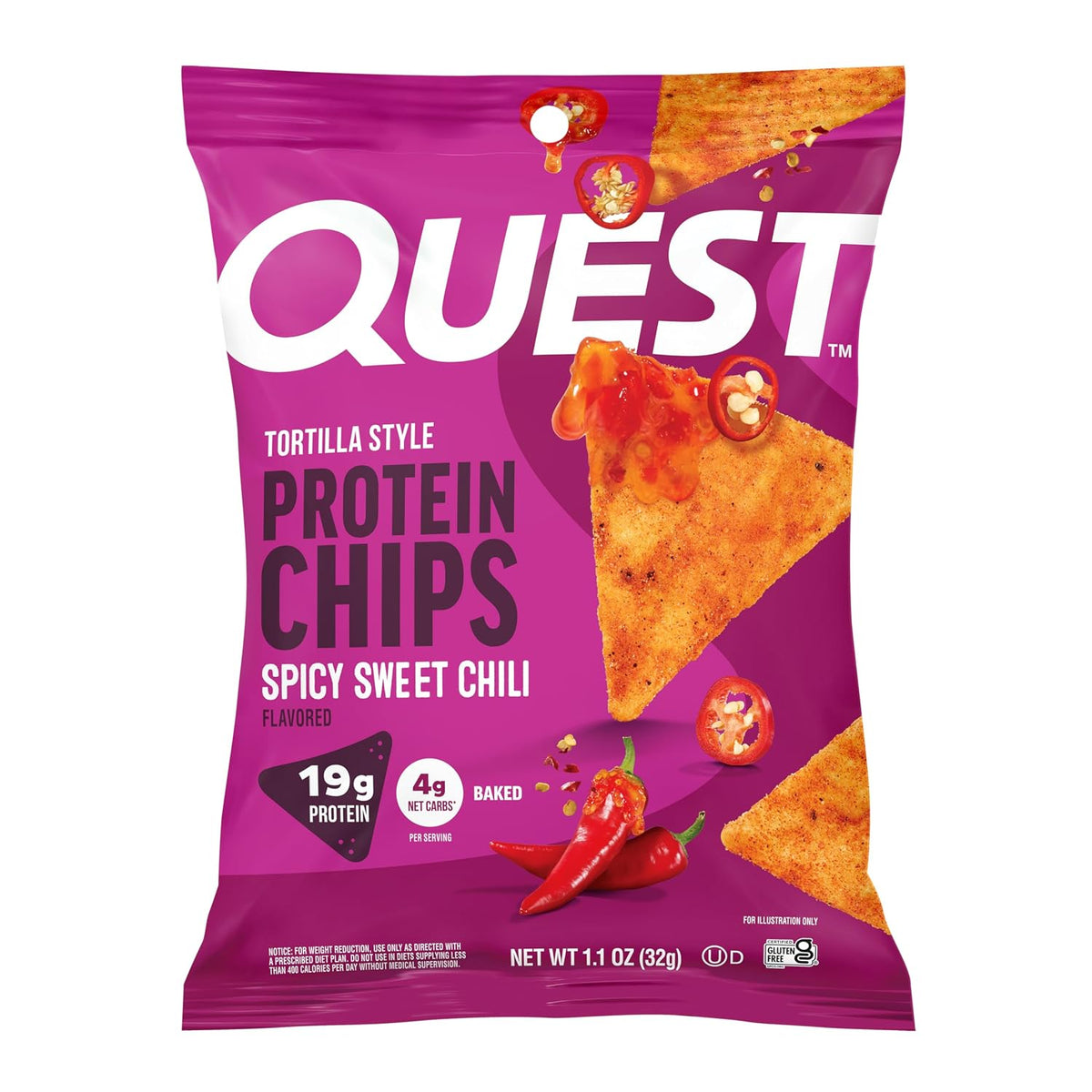 Quest Nutrition spicy sweet chili chips with 19g protein