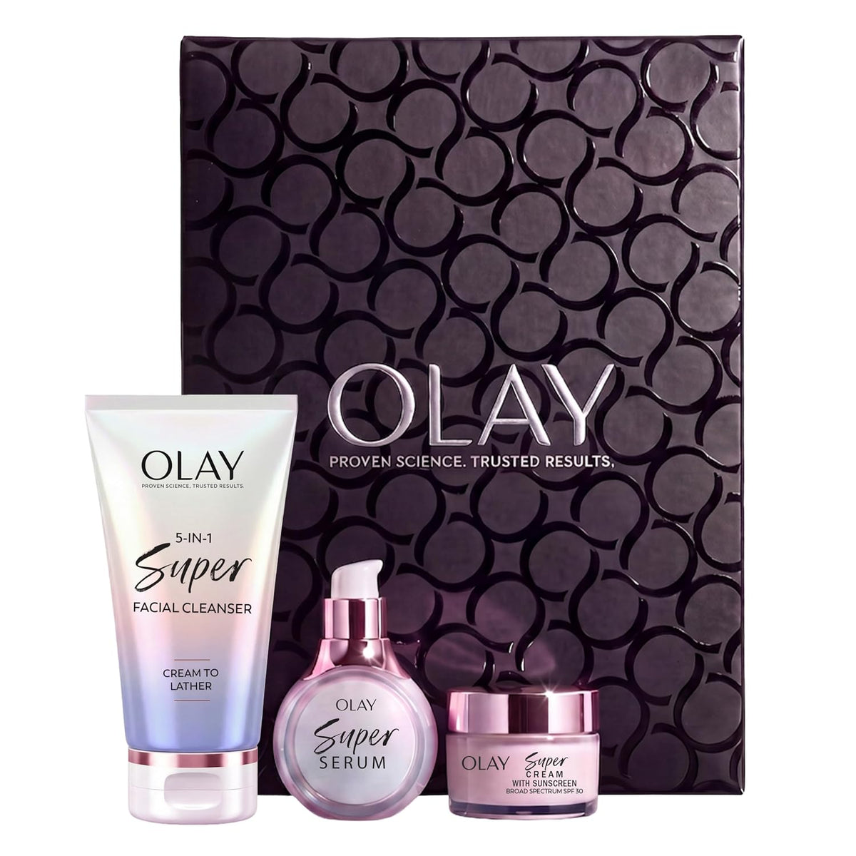 Olay Super Serum Facial Cleanser and SPF cream trio