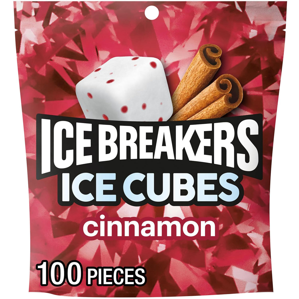 Resealable pouch of ICE BREAKERS Cinnamon ICE CUBES gum
