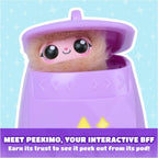 Purple and blue Peekimo charm toy with lanyard
