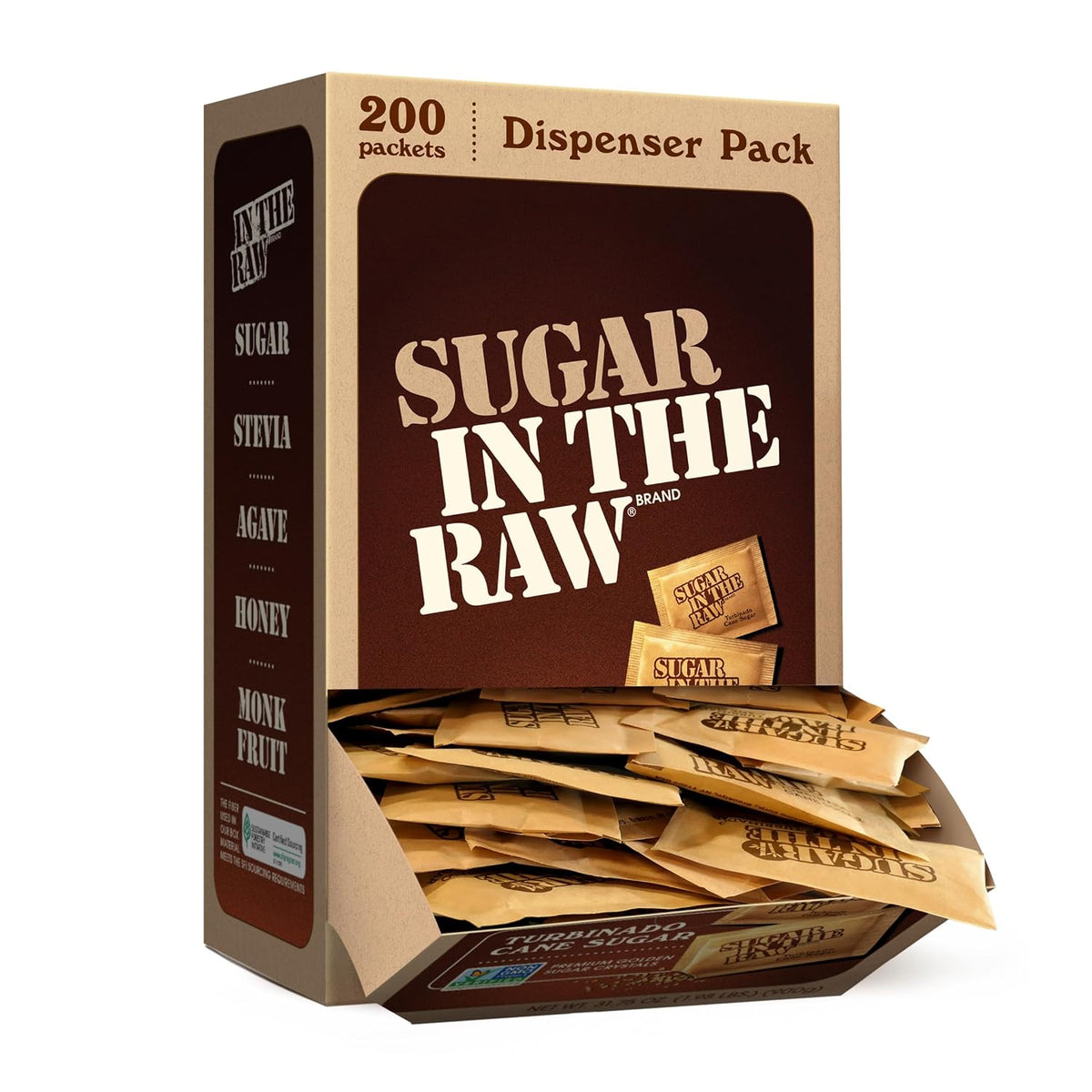 Turbinado cane sugar packets for coffee and tea