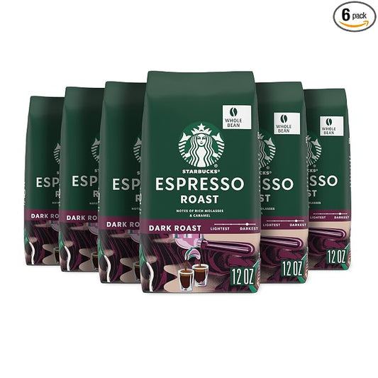 Starbucks Espresso Roast whole bean coffee, six 12 oz bags