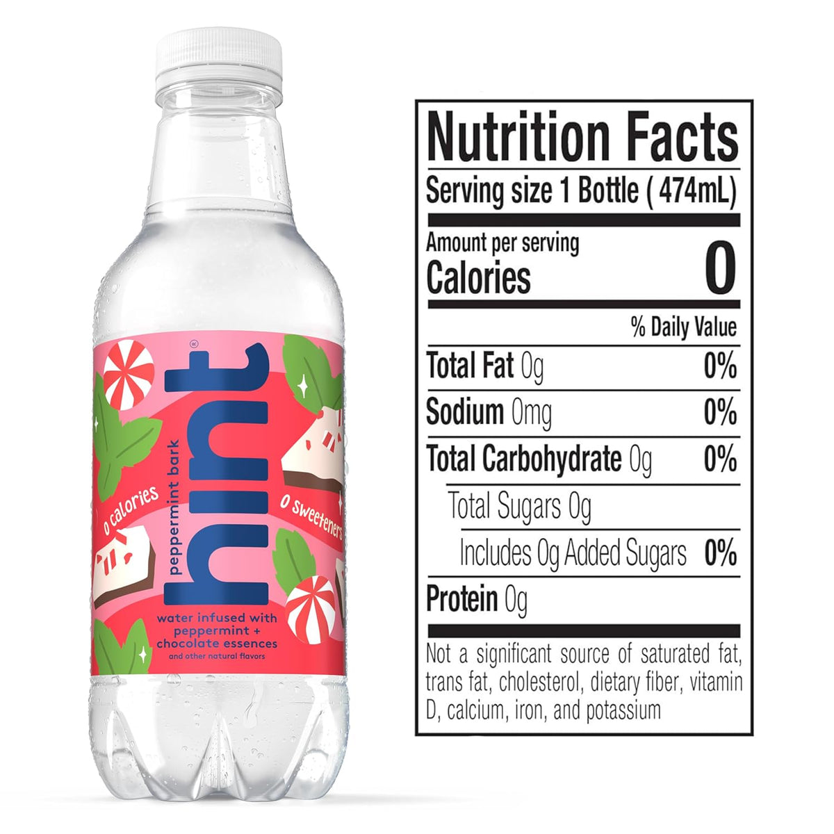 Zero calorie Hint Peppermint Bark bottled water