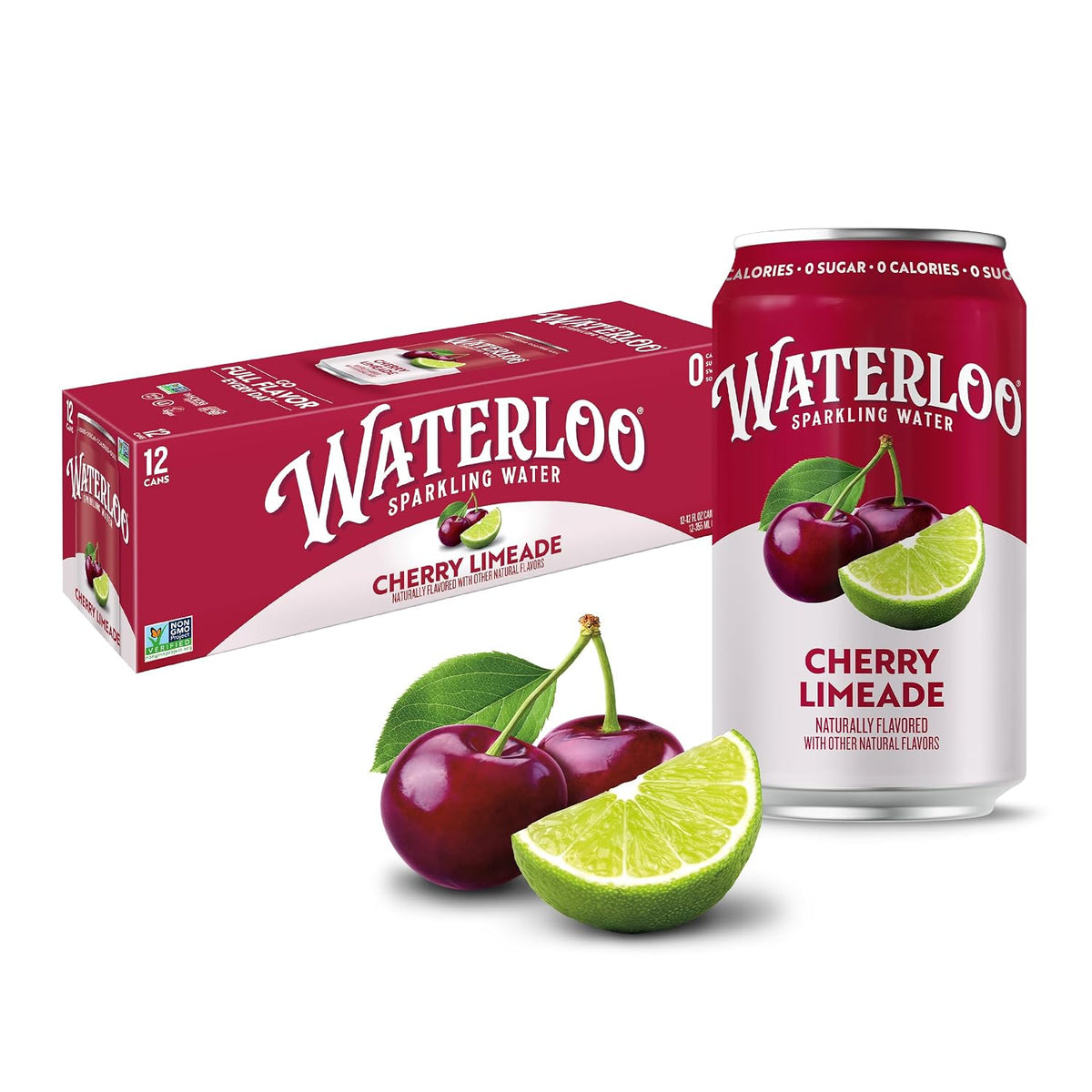 Waterloo Sparkling Water cherry limeade can packaging