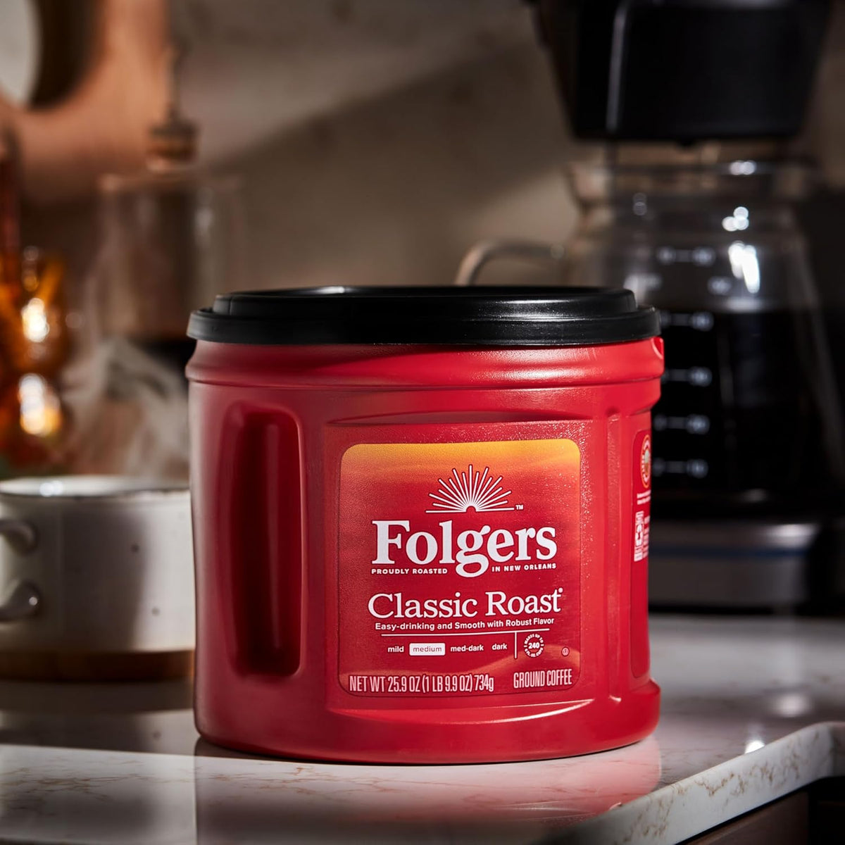 Folgers coffee canister for everyday brewing