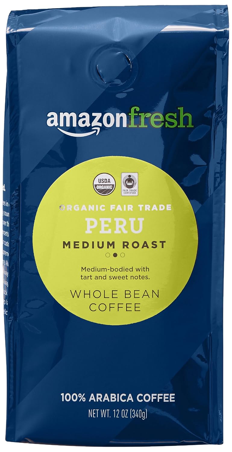 Amazon Fresh medium roast Peruvian whole bean coffee