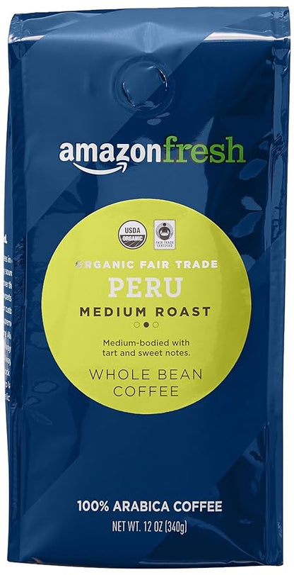 Amazon Fresh organic Peru whole bean coffee, 12-ounce bag