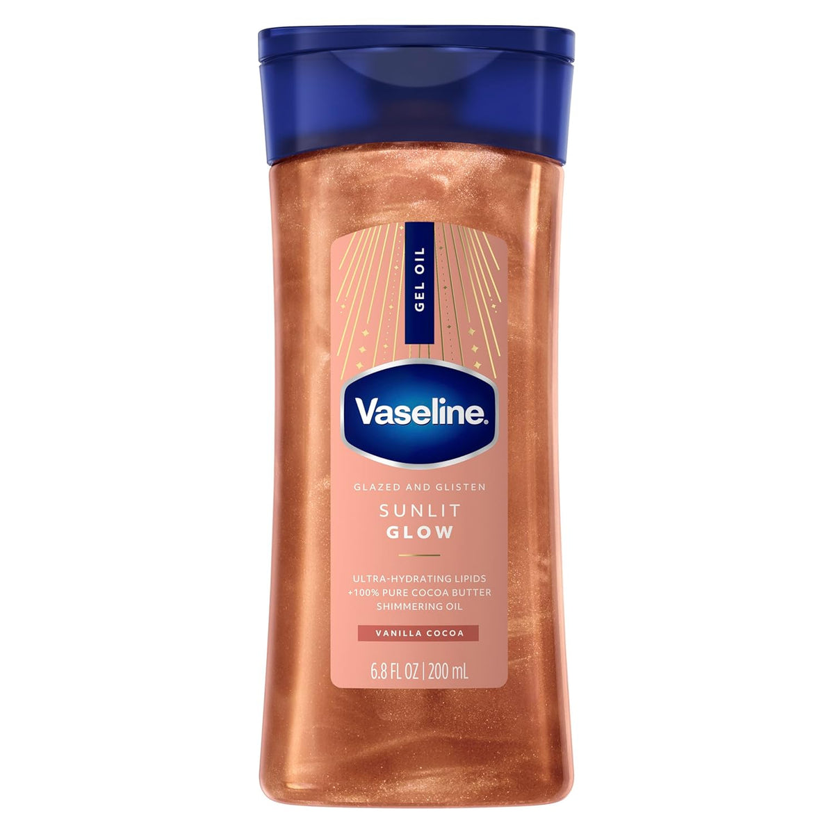 Vaseline shimmering body gel oil bottle with peachy glow