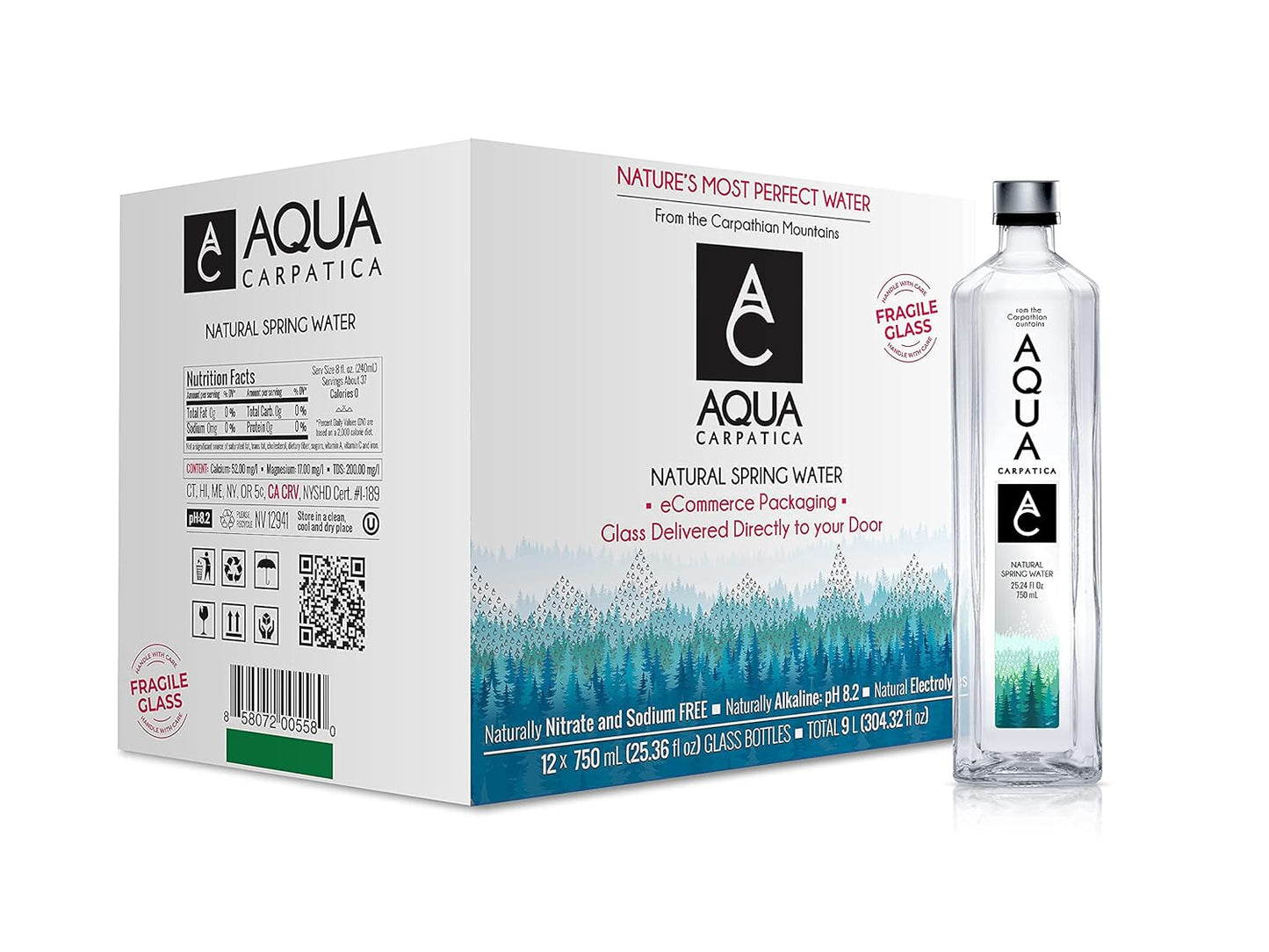 Visit the Aqua Carpatica Store — AQUA Carpatica Natural Spring Water with Electrolytes, Artesian Glass Bottled Water, 750 ml / 25.36 oz. (12 Pack)