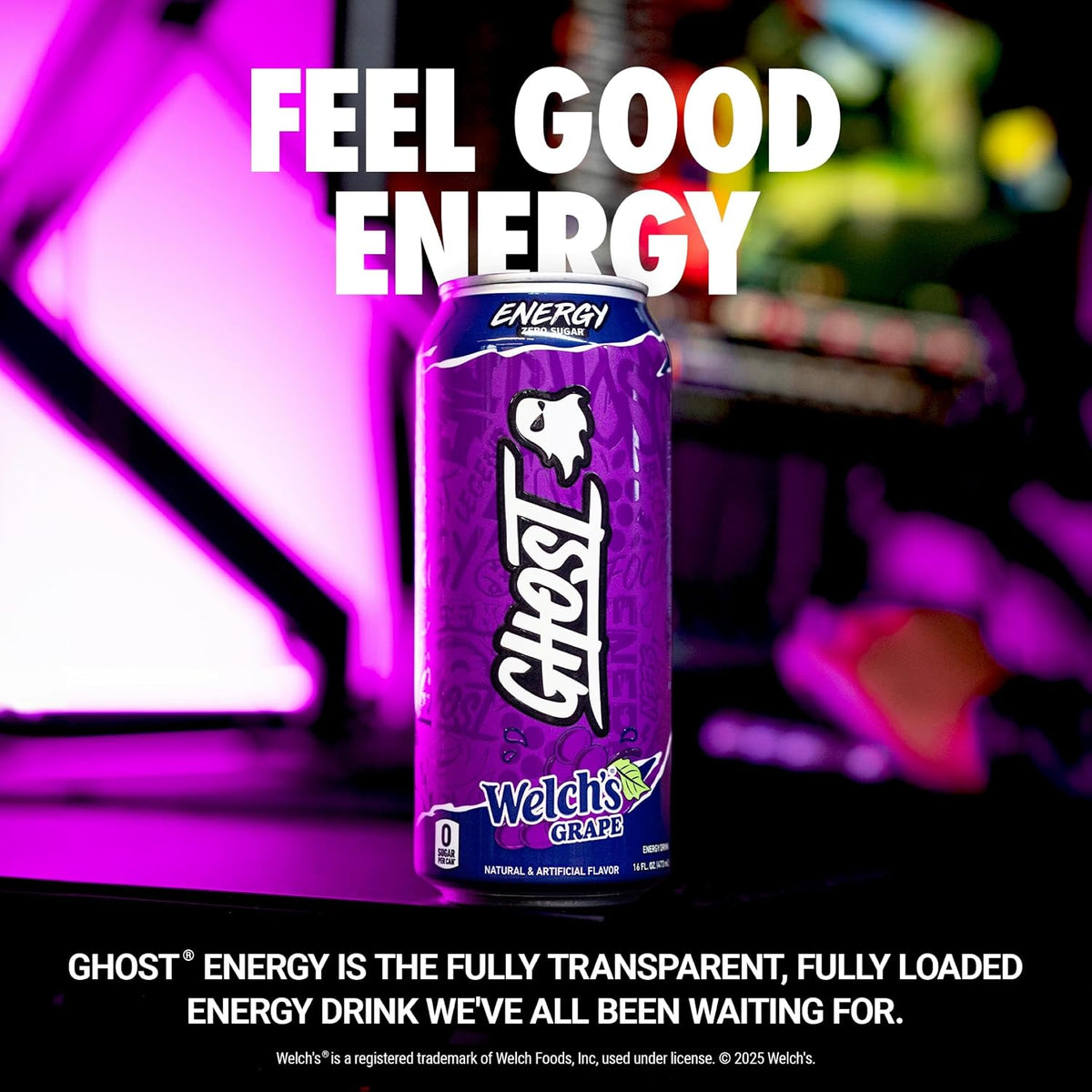 Zero sugar GHOST energy drink grape flavor pack
