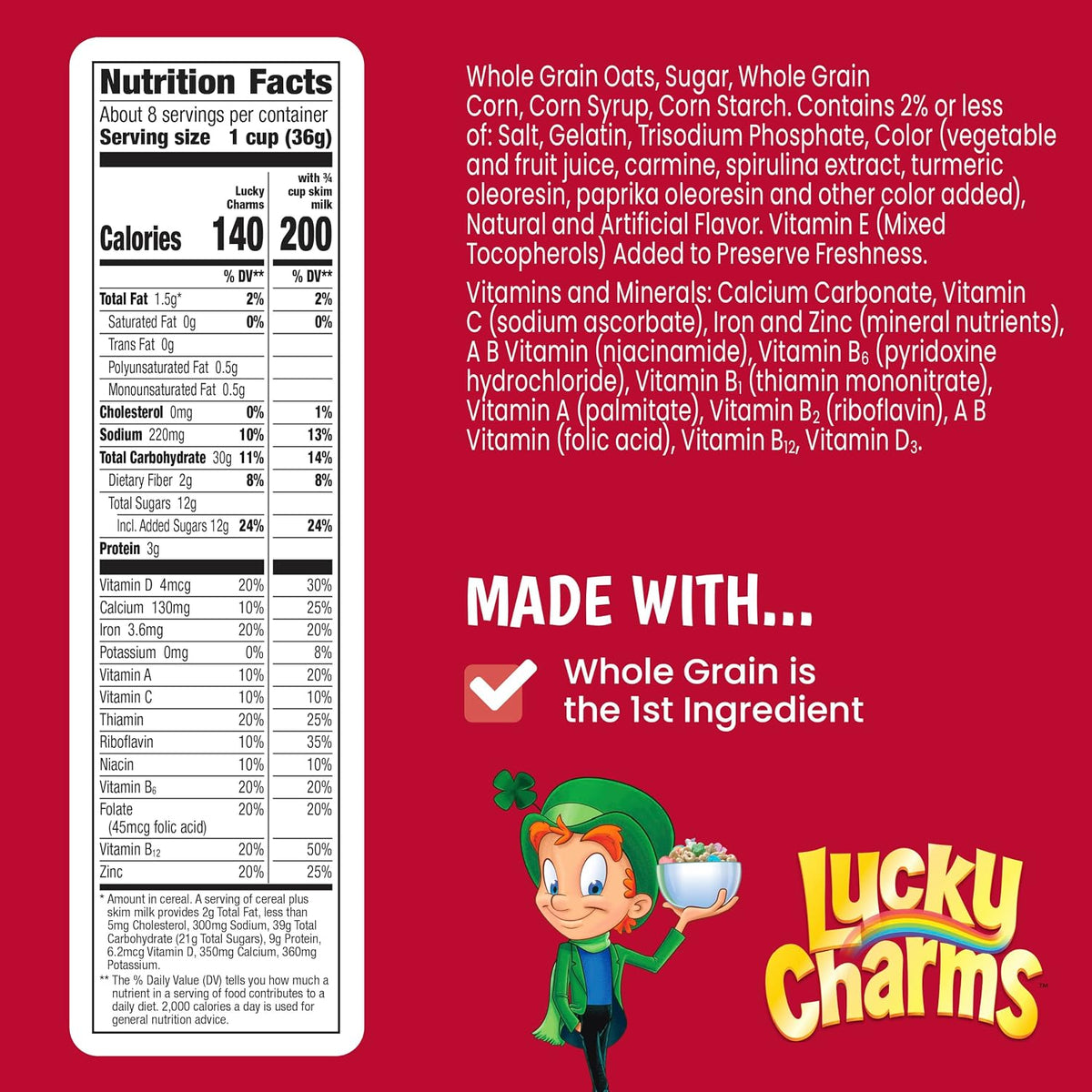 Bowl of Lucky Charms cereal with marshmallows