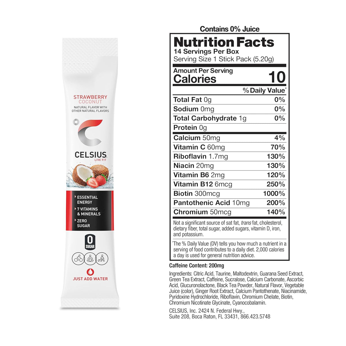 Strawberry coconut CELSIUS powder drink mix packet