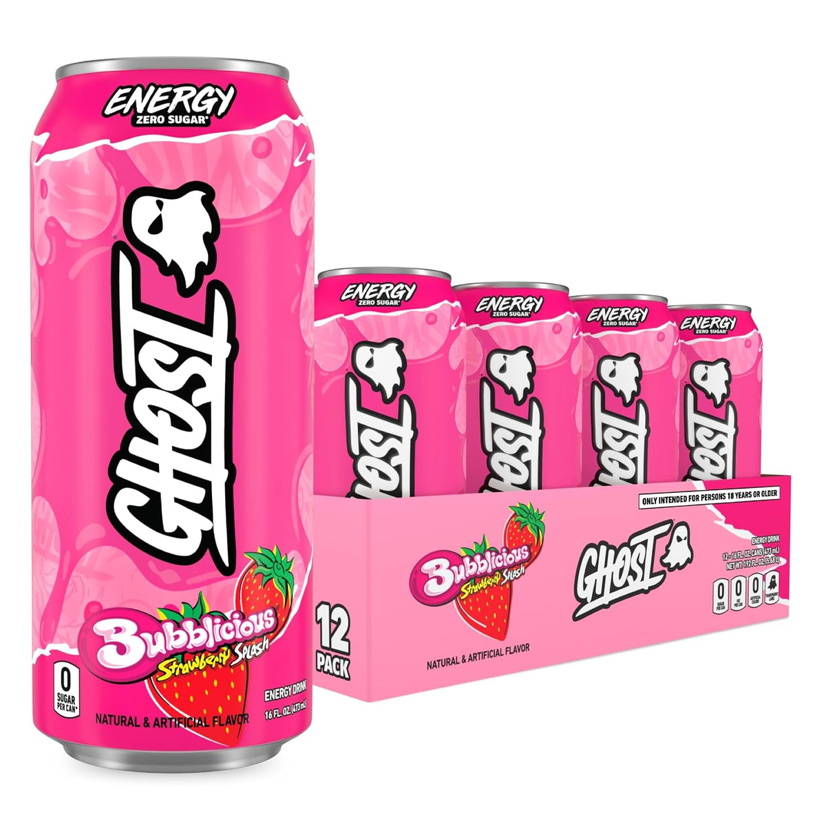 GHOST Energy zero sugar strawberry energy drink case