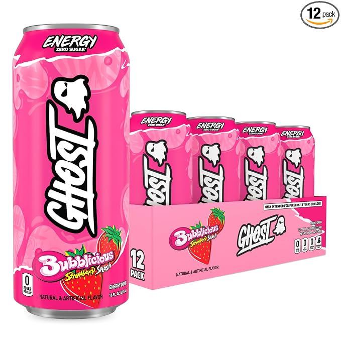 GHOST Energy Bubblicious Strawberry Splash 12-pack cans