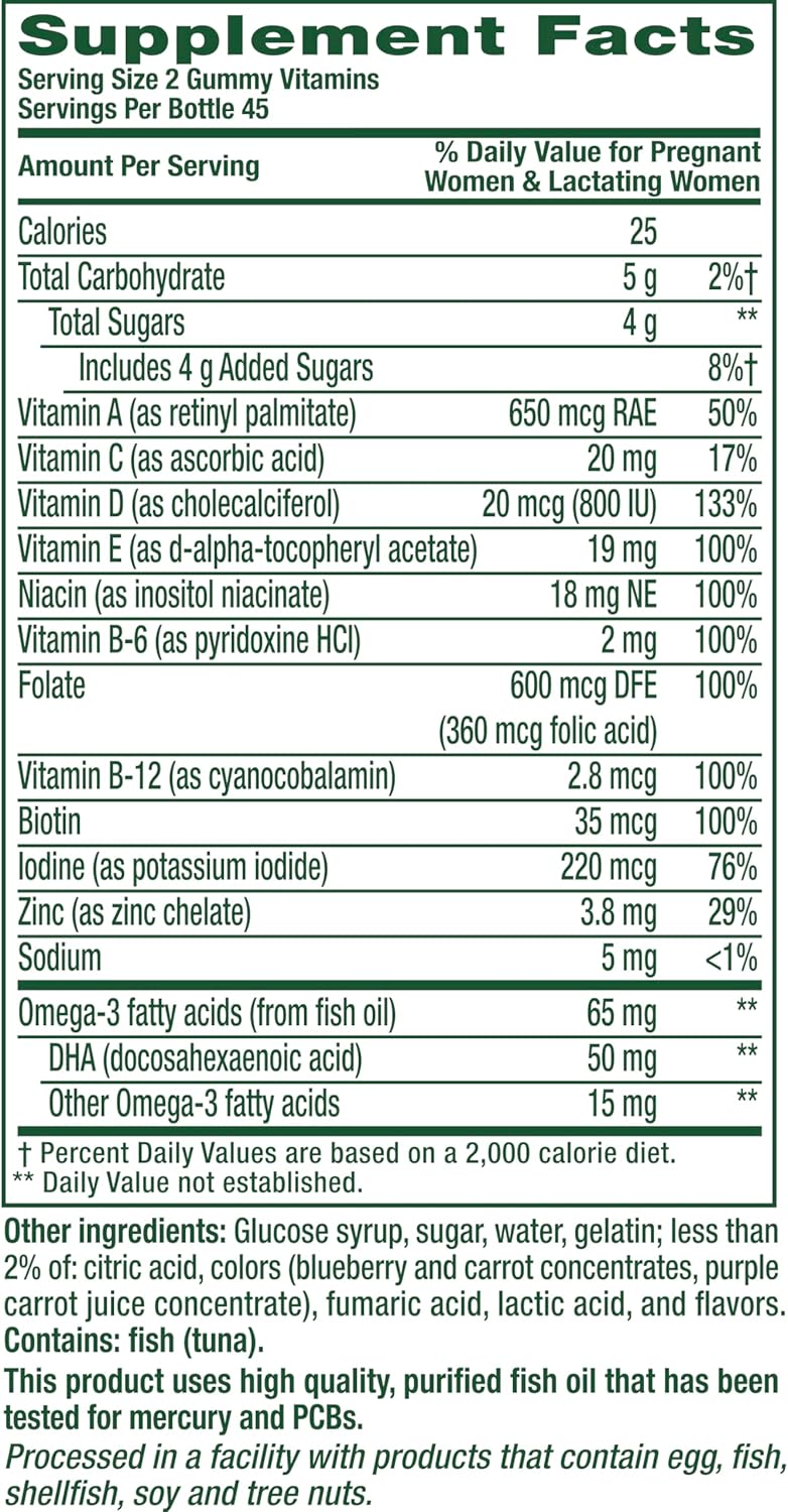 Prenatal vitamin gummies with folate and DHA
