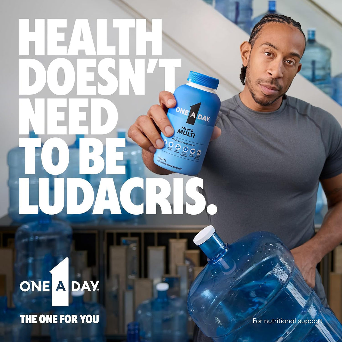 Men’s daily multivitamin supplement bottle front view